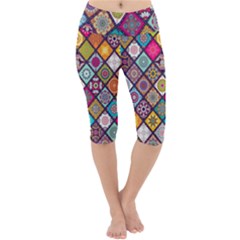 Pattern, Colorful, Floral, Patter, Texture, Tiles Lightweight Velour Cropped Yoga Leggings by nateshop