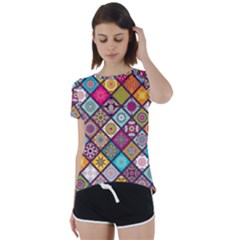 Pattern, Colorful, Floral, Patter, Texture, Tiles Short Sleeve Open Back T-shirt by nateshop