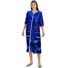 Blue Roses Flowers Plant Romance Blossom Bloom Nature Flora Petals Women s Cotton 3/4 Sleeve Night Gown by Proyonanggan