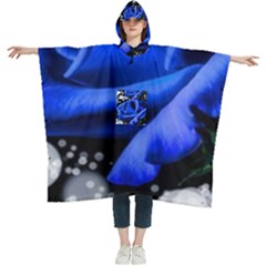Blue Rose Bloom Blossom Women s Hooded Rain Ponchos by Proyonanggan