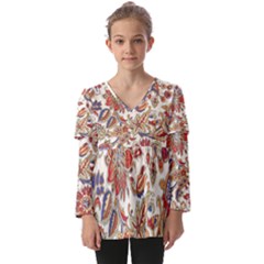 Retro Paisley Patterns, Floral Patterns, Background Kids  V Neck Casual Top by nateshop