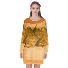 Pyramids Egypt Pyramid Desert Sand Long Sleeve Chiffon Shift Dress  by Proyonanggan