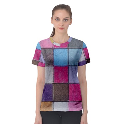 Tile, Colorful, Squares, Texture Women s Sport Mesh T-shirt by nateshop