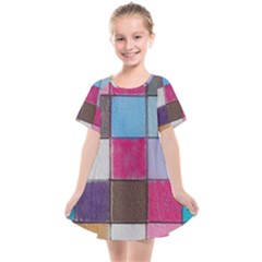 Tile, Colorful, Squares, Texture Kids  Smock Dress