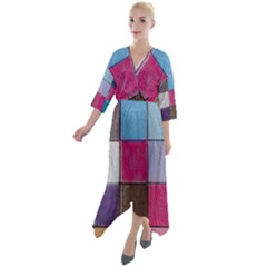 Tile, Colorful, Squares, Texture Quarter Sleeve Wrap Front Maxi Dress by nateshop