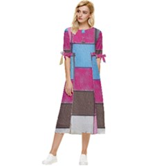 Tile, Colorful, Squares, Texture Bow Sleeve Chiffon Midi Dress by nateshop