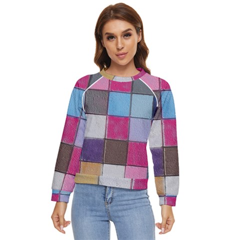 Tile, Colorful, Squares, Texture Women s Long Sleeve Raglan T-shirt by nateshop