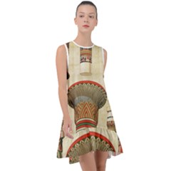 Egyptian Architecture Column Frill Swing Dress by Proyonanggan