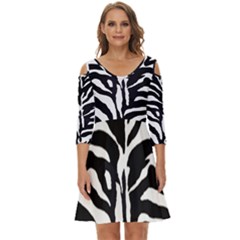 Zebra-black White Shoulder Cut Out Zip Up Dress