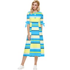 Stripes-3 Bow Sleeve Chiffon Midi Dress by nateshop