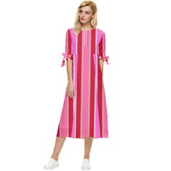 Stripes-4 Bow Sleeve Chiffon Midi Dress by nateshop