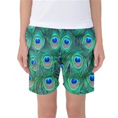 Peacock Feathers, Bonito, Bird, Blue, Colorful, Feathers Women s Basketball Shorts by nateshop