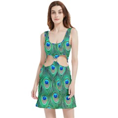 Peacock Feathers, Bonito, Bird, Blue, Colorful, Feathers Velour Cutout Dress