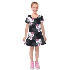 Hello Kitty, Pattern, Supreme Kids  Short Sleeve Velvet Dress by nateshop