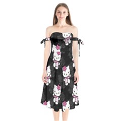 Hello Kitty, Pattern, Supreme Shoulder Tie Bardot Midi Dress