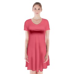 Pink, Color, Background, Monochromic, Minimalism Short Sleeve V-neck Flare Dress