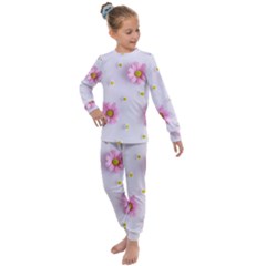 Springpurple Flower On A Purple Background Kids  Long Sleeve Set  by nateshop