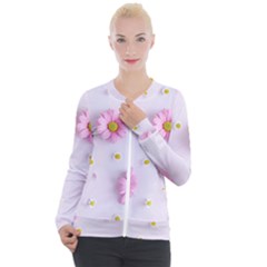 Springpurple Flower On A Purple Background Casual Zip Up Jacket by nateshop