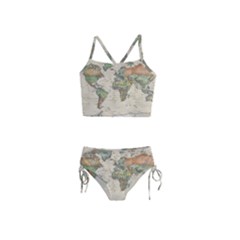 Vintage World Map Aesthetic Girls  Tankini Swimsuit by Cemarart