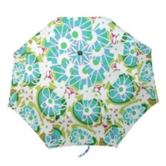 Mazipoodles Love Flowers - Olive Teal Green Purple White-  Folding Umbrellas by Mazipoodles