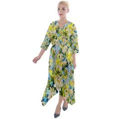 Background-flowers Quarter Sleeve Wrap Front Maxi Dress