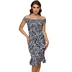 Design-85 Off Shoulder Ruffle Split Hem Bodycon Dress