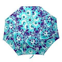 Mazipoodles Love Flowers - Indigo Dusty Teal Turquoise White  Folding Umbrellas by Mazipoodles