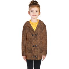 Brown Floral Pattern Floral Vintage Pattern, Brown Vintage Kids  Double Breasted Button Coat by nateshop