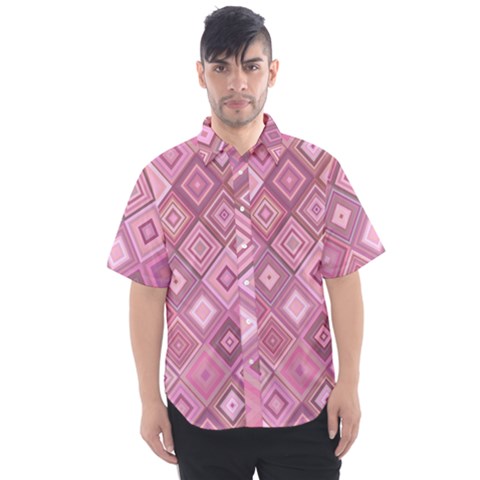 Pink Retro Texture With Rhombus, Retro Backgrounds Men s Short Sleeve Shirt by nateshop