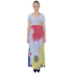 Red White Blue Retro Background, Retro Abstraction, Colored Retro Background High Waist Short Sleeve Maxi Dress