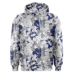 Retro Texture With Blue Flowers, Floral Retro Background, Floral Vintage Texture, White Background W Men s Overhead Hoodie