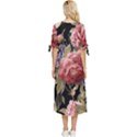 Retro Texture With Flowers, Black Background With Flowers Bow Sleeve Chiffon Midi Dress View4