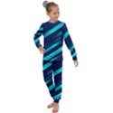 Blue Neon Lines, Blue Background, Abstract Background Kids  Long Sleeve Set  View1