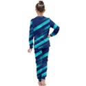 Blue Neon Lines, Blue Background, Abstract Background Kids  Long Sleeve Set  View2