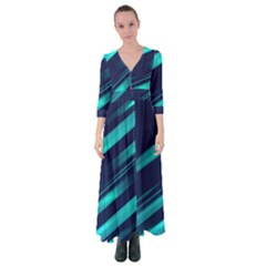 Blue Neon Lines, Blue Background, Abstract Background Button Up Maxi Dress by nateshop