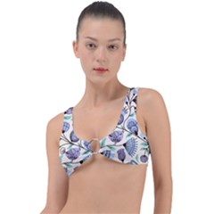Retro Texture With Birds Ring Detail Bikini Top