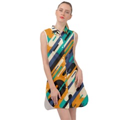 Abstract Rays, Material Design, Colorful Lines, Geometric Sleeveless Shirt Dress