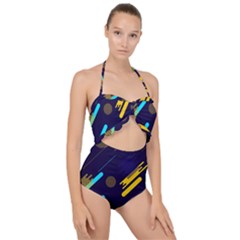 Blue Background Geometric Abstrac Scallop Top Cut Out Swimsuit by nateshop