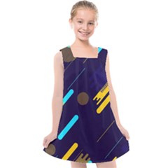 Blue Background Geometric Abstrac Kids  Cross Back Dress by nateshop