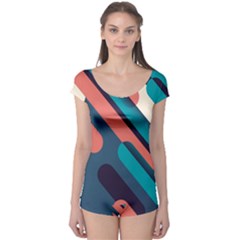 Blue Geometric Background, Abstract Lines Background Boyleg Leotard 