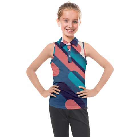 Blue Geometric Background, Abstract Lines Background Kids  Sleeveless Polo T-shirt by nateshop