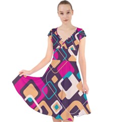 Colorful Abstract Background, Geometric Background Cap Sleeve Front Wrap Midi Dress by nateshop