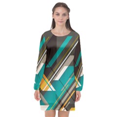 Material Design, Lines, Retro Abstract Art, Geometry Long Sleeve Chiffon Shift Dress  by nateshop