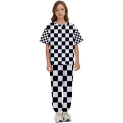 Black White Checker Pattern Checkerboard Kids  T-shirt And Pants Sports Set by Grandong