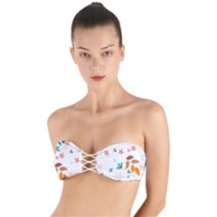 Flowers Leaves Background Floral Twist Bandeau Bikini Top