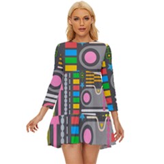 Pattern Geometric Abstract Colorful Arrows Lines Circles Triangles Long Sleeve Babydoll Dress by Grandong