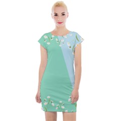 Flower Branch Corolla Wreath Lease Cap Sleeve Bodycon Dress