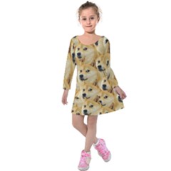 Doge, Memes, Pattern Kids  Long Sleeve Velvet Dress by nateshop