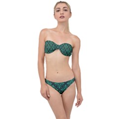 Green Damask Pattern Vintage Floral Pattern, Green Vintage Classic Bandeau Bikini Set by nateshop