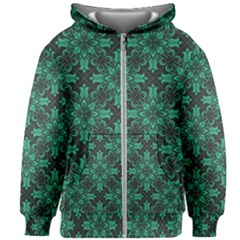 Green Damask Pattern Vintage Floral Pattern, Green Vintage Kids  Zipper Hoodie Without Drawstring